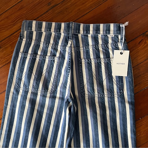 MOTHER Blue and White Striped Flare Jeans - Picture 8 of 10